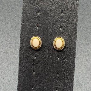 Tiny Oval Pierced Earrings Silver Gold Milky White